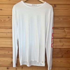 Marine Layer White Long Sleeve Shirt with Red Logo